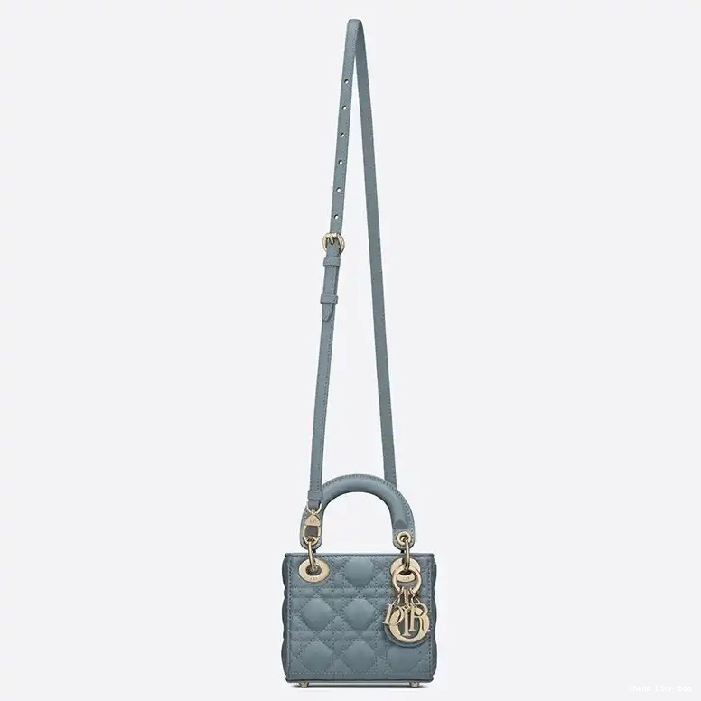 Dior Factory Outlet Micro Sky Dior Lady Bag Cannage Lambskin Blue 0506